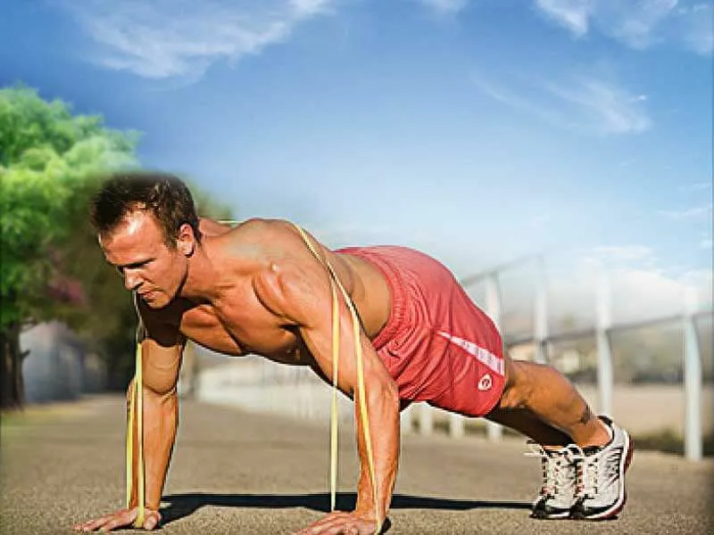 Person exercising with resistance band